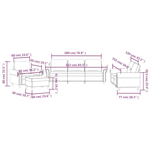 vidaXL Sofagarnitur 4-TLG., Sessel Couch mit Kissen Fußhocker, Sofa Wohnzimmersofa mit Armlehnen, Couchgarnitur Designsofa Sitzmöbel Polstermöbel, Hellgrau Samt – Bild 4