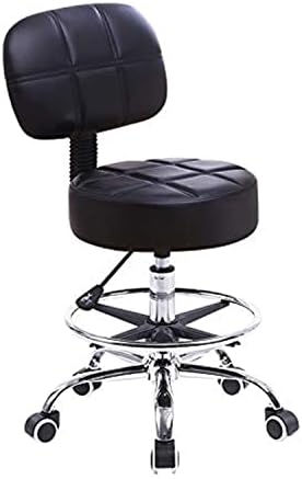 KKTONER Swivel Round Rolling Stool PU Leather with Adjustable Foot Rest Height Adjustable Task Work Drafting Chair with Back(Black)
