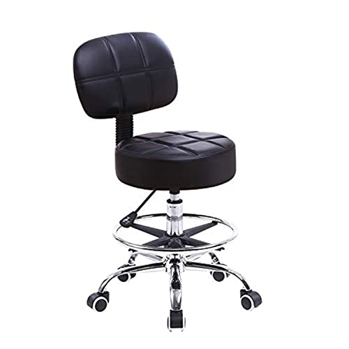 KKTONER Rollhocker Arbeitshocker mit Rückenlehne Höhenverstellbarer 53-68cm Salon Hocker PU Leder Schwarz