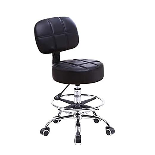 KKTONER Rollhocker Arbeitshocker mit Rückenlehne Höhenverstellbarer 53-68cm Salon Hocker PU Leder Schwarz