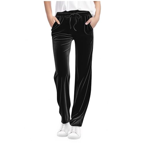 Girls Straight Leg Velvet Pants Loose Elastic Waist Drawstring Teens Track Sweatpants with Pockets for Kids 5-15 Years
