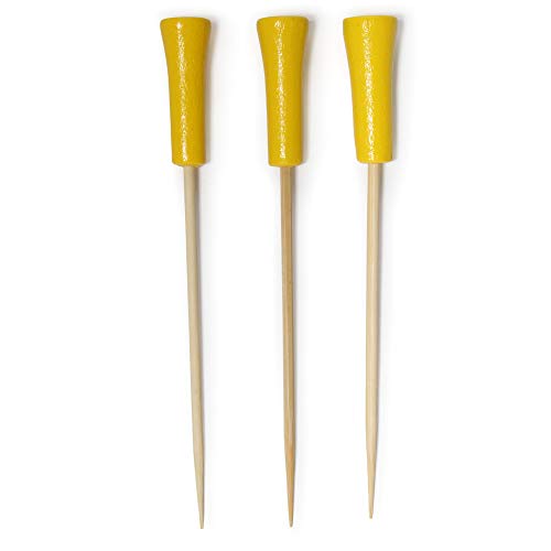 BambooMN 4.25" Decorative Golf End Sports Bamboo Cocktail Fruit Sandwich Picks Skewers for Catered Events, Holiday's, Restaurants or Buffet Party Supplies, 100 Pieces, Yellow