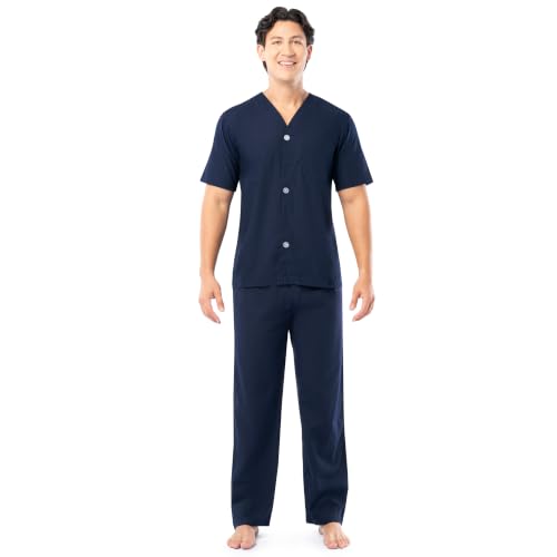 Image of Fruit of the Loom Men's Broadcloth Short Sleeve Top and Long Pants Pajama Set