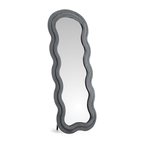 IlGruppone Specchiera da Terra 170x70 cm Design Ondulato Rivestita in Velluto con Supporto in Metallo Specchio Figura Intera Moderno per Camera da Letto Soggiorno Cabina Armadio - Grigio Scuro