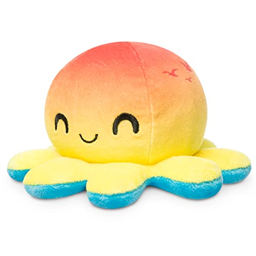 Image of TeeTurtle Reversible Octopus Plushie 4 Inch Sunset + Ocean Two-Sided Flip Plush Toy with Embroidered Details Cute Mini Collectible Plush for Kids, Teens, and Adults