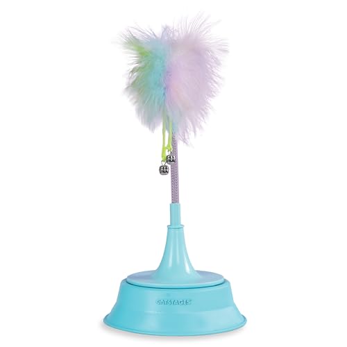 Catstages 2-in-1 Spring Teaser Cat Toy – Bouncy Interactive Cat Ball Track Add-On with Feathers & Bells, Blue
