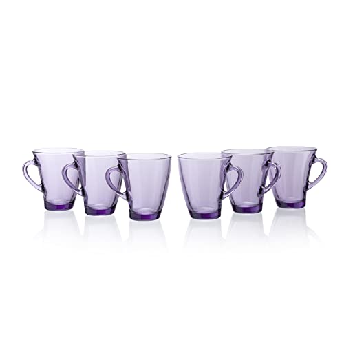 Image of Pasabahce Penguen Glass Mug from The Original from Turkey 170 ml Mug Set of 6 Pcs | Ideal for Coffee, Tea, Cappaccino, Multipurpose Mug Perfect for Gifting | Easy to Clean & Dishwasher Safe.(Purple)
