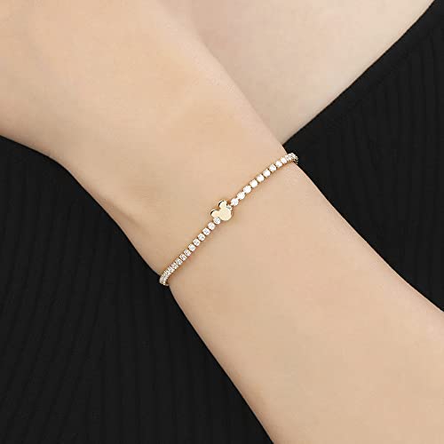 Amazon Essentials Disney 14Kt Gold Plated Cubic Zirconia Mickey Mouse Tennis Bracelet, Gold, 7.5" #TOP1