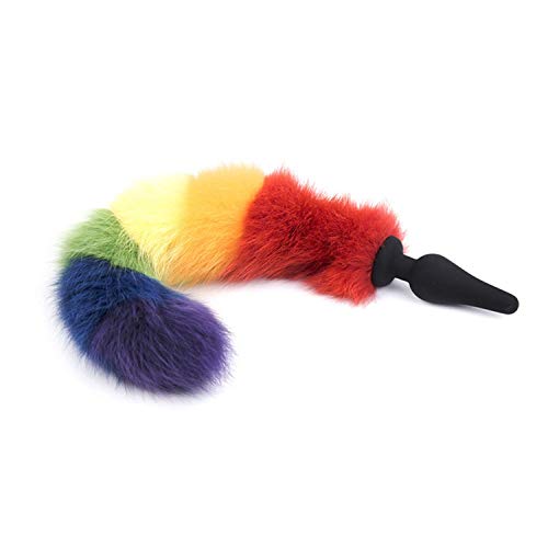 Rainbow Faux Fox Tail Silicone Metal Blockage Plug Animal Tail Blockage Role Play Funny Toys for Woman Funny Products DW-491,Silicone Blockage Plug