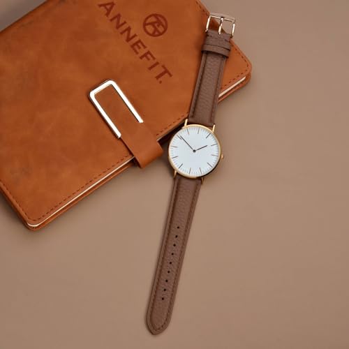 Image of ANNEFIT Watch Band 14mm, Quick Release Textured Padded Leather Straps with Rose Gold Buckle for Men and Women (Brown)