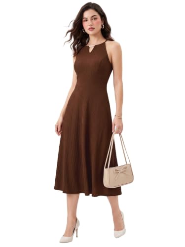 Image of Selvia Women's Keyhole Neck Sleeveless Midi Fit & Flare Western Dress