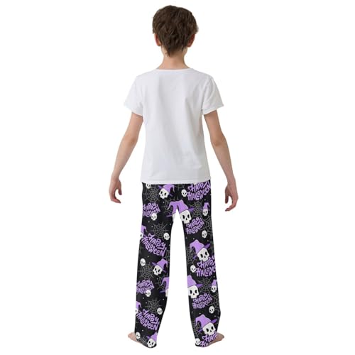 ZZXXB Skull Cobweb Boys Long Pants Soft Trousers Elastic Waist Kids Lounge Bottoms with Pockets S-XL3