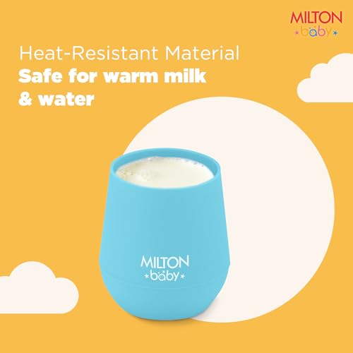 Image of MILTON baby Silicone Tumbler with Spoon I Baby & Toddler Training Cup & Spoon I BPA Free- 100% Food Grade I Weighted Base to Prevent Tip-Overs I Anti Slip Bottom I Gentle on Tender Gums I Light Blue