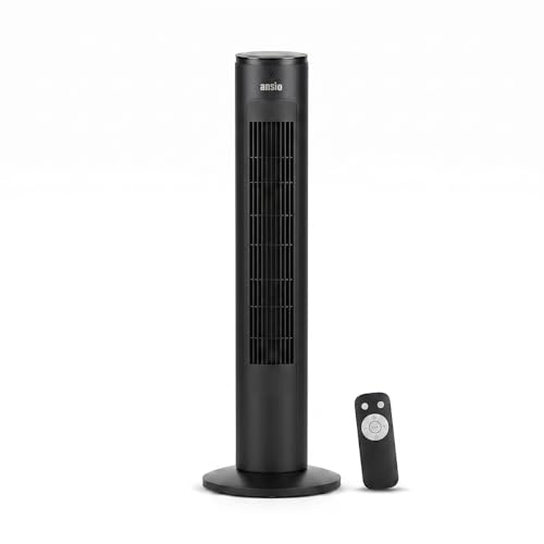ANSIO 40 Inch DC Tower Fan with Remote Control Bladeless Cooling Fan 23dB Quiet Bedroom Fan 24W Energy Saving Standing Fan 12 Speeds 4 Modes 90 Oscillation 124 Hour Timer