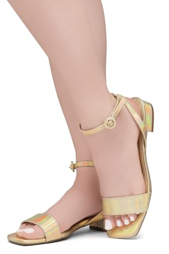 Image of Shoe Land Low Heels for Women 1 Inch Chunky Block Heeled Sandals Square Open Toe Strappy Ankle Strap Dressy Sandals for Wedding Prom Party Office