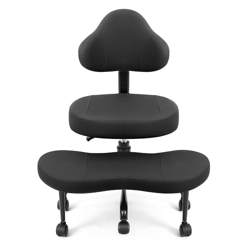 Ergonomic Cross Legged Office Chair with Wheels - Adjustable Height for Meditation, ADHD Desk & Yoga - Wide Criss Cross Design with Lumbar Support, Kneeling Chair - Black