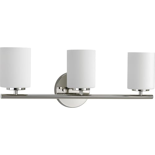 Image of Progress Lighting 3-Light Etched Glass Modern Bath Vanity Light, Replay Collection , Indoor, P2159-104, Polished Nickel