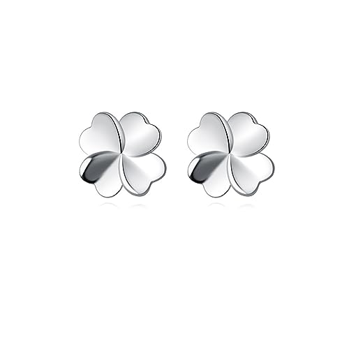 Reffeer Solid 925 Sterling Silver Clover Leaf Stud Earrings for Women Teens Small Clover Stud Earrings Shamrock Earrings Spring