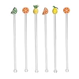Beachcombers Tropical Citrus Fruit Variety 8 Inch Glass Cocktail Drink Stirrers Boxed Set of 6