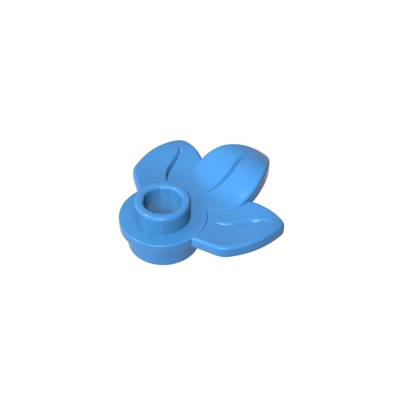 32607 Ornaments Plant, Plate 1x1 Round with 3 Leaves 50 Pieces GDS-1576 Compatible with Lego Building Blocks Color:Medium Blue