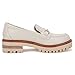 Womens Lug Sole Platform Mid Chunky Heel Loafers Classic Round Toe Slip On Office Uniform Oxfords Shoes with Metal Chain Beige