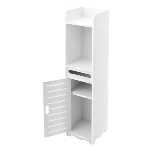 Armario de baño estrecho con soporte para papel higiénico y 3 niveles, de almacenamiento de 20 x 20 x 80 cm, resistente al agua, con orificios de ventilación