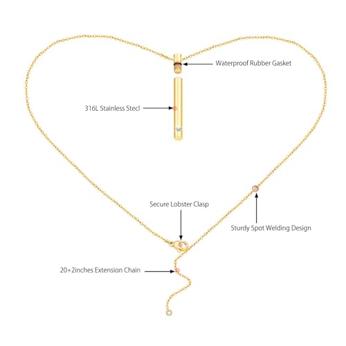 XIUDA Urn Necklace for Ashes Stainless Steel Cremation Necklace with Crystal Memorial Pendant Necklace3