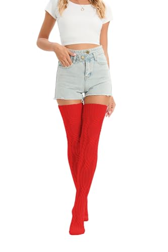 Image of YELAIVP Women's Thigh High Socks Over Knee Cable Knit Boot Stockings Winter Long Warm Leg Warmers