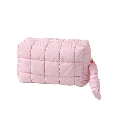 Neceser de algodón Acolchado for Mujer, Bolsa Almacenamiento for la muñeca, con Bordados, Color sólido, Maquillaje plumón para Viaje, Piscina, Gimnasio(Pink)