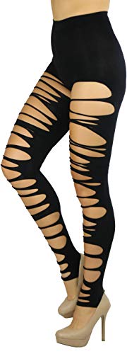 Image of ToBeInStyle Women's Slashed Ripped Shredded Distressed Hosiery Tights Leggings Music Festival