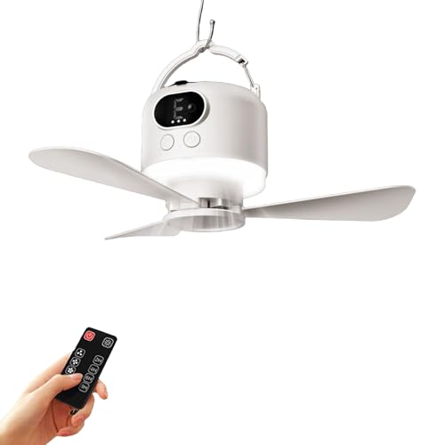 Fazvncv Ventilador de techo recargable con mando a distancia USB con cuchilla desmontable y alimentación de emergencia de 10400 mAh para camping y