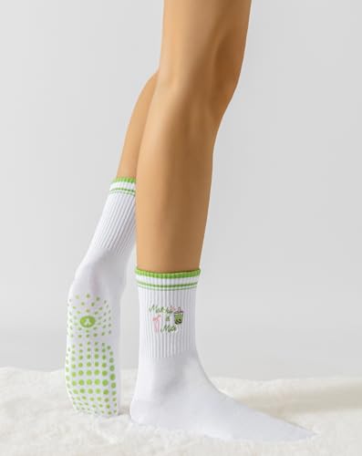 Image of Yawlsow Pilates Grip Socks for Women Yoga Grippy Socks Cute Barre Non Skid Athletic Crew Sticky Sock Workout Hospital