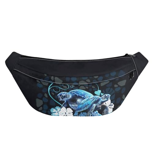 Coloranimal Neon Blue Sea Turtle Pattern Fanny Pack for Women & Men Water Resistant Small Waist Pouch Slim Belt Bag with Zipper Running,Travel Gym