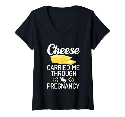 Mujer Queso me llevó a través de mi Embarazo Snack Queso Camiseta Cuello V