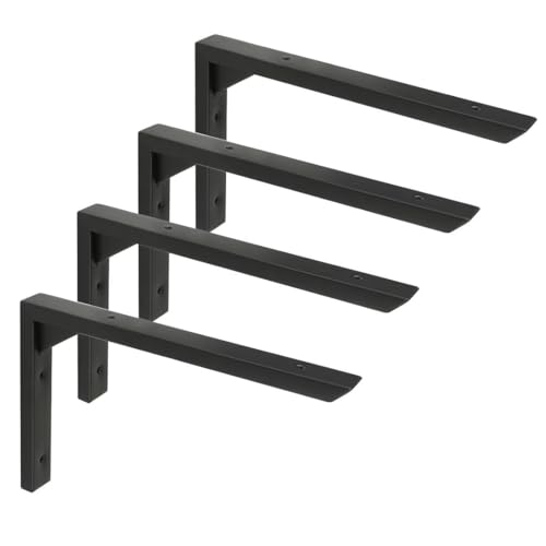 Mooche 25cm L- Regalhalterung, 4 Stück Regalbodenträger, 304 Edelstahl Metallwinkel Wandhalterung Regalwinkel mit Geboht für Wandhalterung, Schwarz