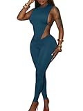 Adogirl Sexy 2 Piece Club Outfits for Women Summer Cut Out Sleeveless Bodysuit Top and Ruched Bodycon Pants Set Jumpsuits