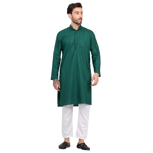 Image of HUZUR Men's Cotton Full Sleeve Long Knee Length Kurta Pajama Comfortable Wear for Festival and Occasion like Holi,Diwali,Eid,Haldi,Mehendi and Wedding