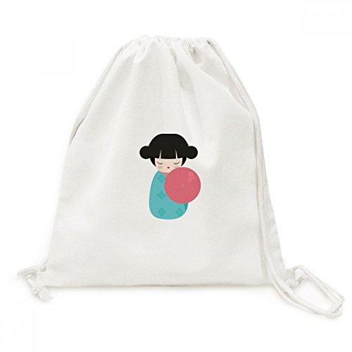 Sac à cordon en toile style kimono bleu japonais pour voyage et loisirs quotidiens