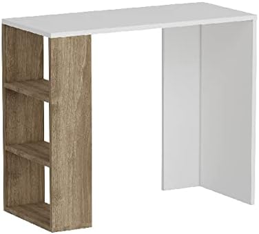 Rosa-with Shelves-Office, Studio, Room-White, Walnut Wood, 90 X 40 X 75 cm, Melamine Chipboard RSCVZ01