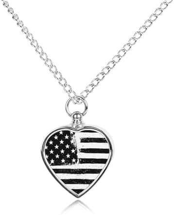 Black American Flag Print Cremation Jewelry Urn Necklace for Dog Pet Ashes Heart Pendant Memorial Ashes Keepsake