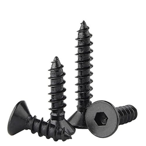 Image of Rely⇒VP INDUSTRIES (Pcs-25) M5.5x30 mm Allen CSK Head Self-Tapping Screw - Black Zinc Furniture Bolt for Wood Boards, Cabinets, Cupboards & Chairs