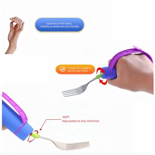 Bendable Adaptive Utensils Spoons Forks Set,Left and Right Handed, for Hand Tremors & Muscle Weakness,Arthritis,Stroke,Parkinson,360 Degree Rotation Weighted Rubber Strap,Eating & Drinking Aids - Image 6