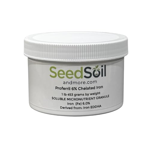 Seed Soil and More-Proferril 6% EDDHA Chelated Iron-100% Water Soluble Iron Chelate for Greener Plants - Corrects Iron Chlorosis & Yellow Leaves - for soils with ph Above 7 - Made in USA - 1 lb
