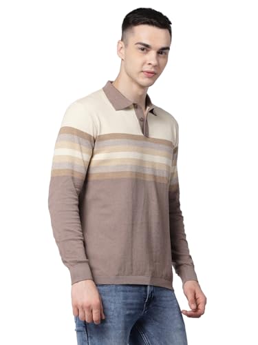 Image of Kalt Men Full Sleeves Striped Polo Neck Cotton Elasthane Knit T-Shirt