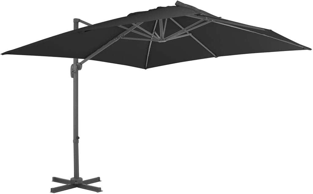 Dioche Sombrilla de jardín de 3 x 3 x 2,5 m, sombrilla de jardín con base y poste de metal, sombrilla colgante inclinable regulable para balcón terraza antracita