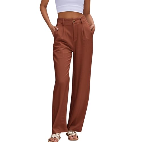 Straight Leg Pants for Women Lightweigjht Cotton Linen Pant Casual High Waisted Pants Business Office Work Trouses