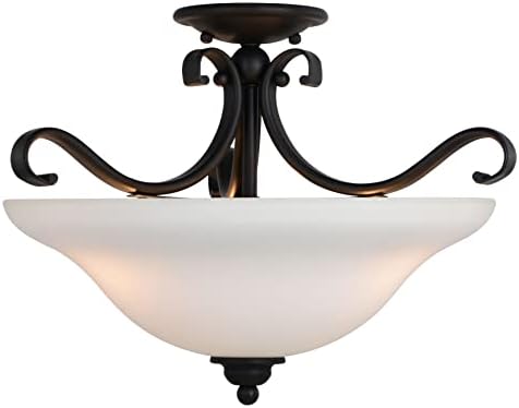 VAXCEL Monrovia 17-in W Bronze Bowl Semi Flush Mount Ceiling Light White Glass