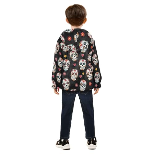 CHIFIGNO Sugar Skulls Floral Black Toddler Zip up Jacket Lightweight Soft Sweatshirt Jacket 3T4