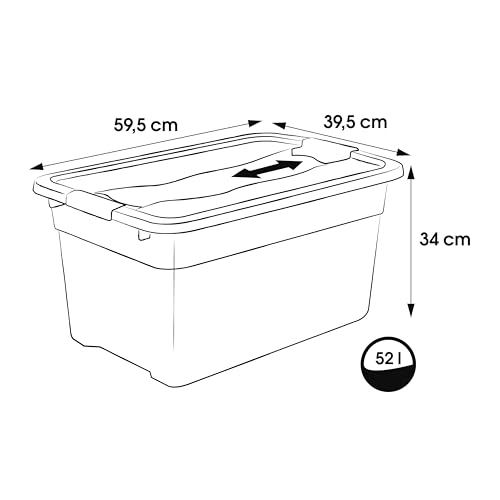 keeeper Transportbehälter mit Deckel und Schiebeverschluss, Extra Stabil, 59,5 x 39,5 x 34 cm, 52 l, Eckhart, Graphit Grau, Pastellrosa