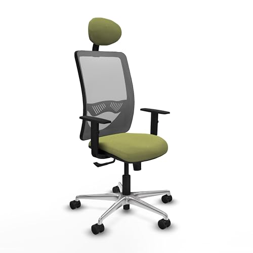Piqueras y Crespo   Silla Oficina Calidad Precio Zulema con Brazos 1D, Apoyo Lumbar Regulable en Altura y Cabecero Fijo. Equipado con Sincro 3 Posiciones y Espuma de Corte. Gris/Verde Oliva